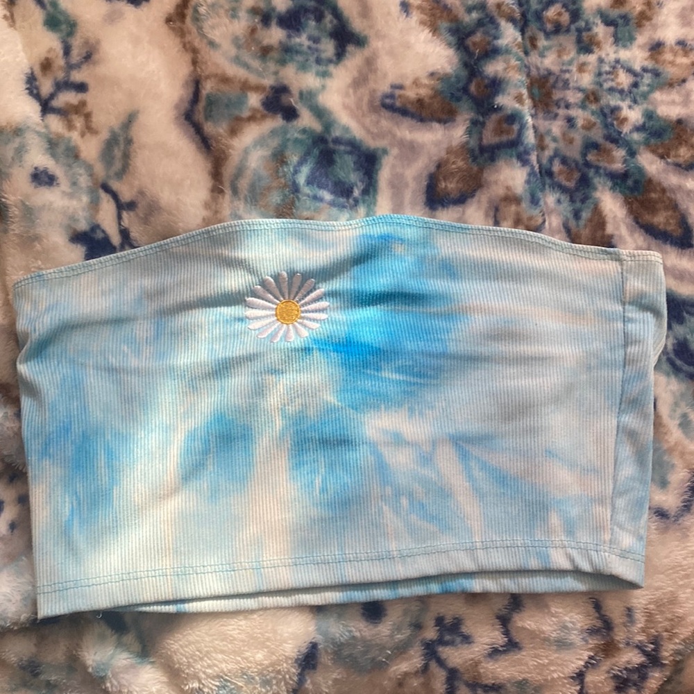 rue21 blue tube top with sunflower size small
